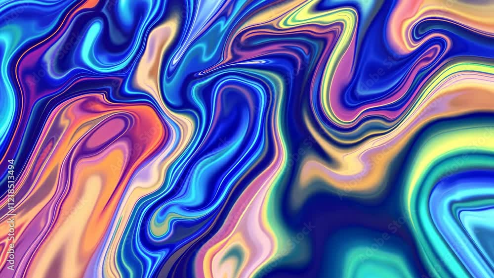 Poster vivid colorful liquid abstract waves creating a mesmerizing flowing pattern