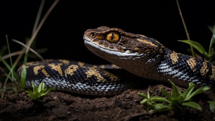 Horned Viper Camouflaged Among Tall Grass, Mastering Stealth for Survival