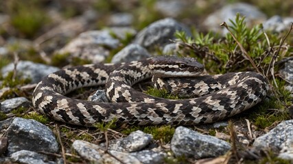 Fototapeta premium Hidden in Plain Sight: Vipera Darevskii Camouflaged Amongst the Rocks