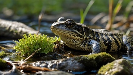 Swiss Horned Viper in Ecological Context Interacting with Wildlife in Its Natural Habitat