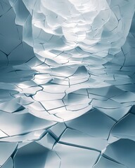 Abstract 3d rendering of broken geometry. Fractured polygonal surface. Modern background design for poster, cover, branding, banner, placard., Generative AI