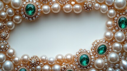 Elegant Pearl and Emerald Frame: Luxurious Jewelry Composition