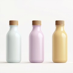 A set of 3D realistic pastel color bottled 