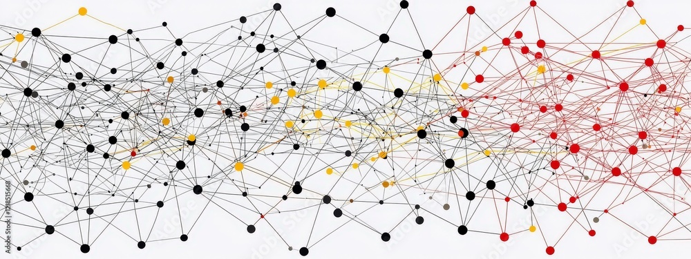 Poster abstract network graph with colorful nodes and interconnecting lines representing data connections a