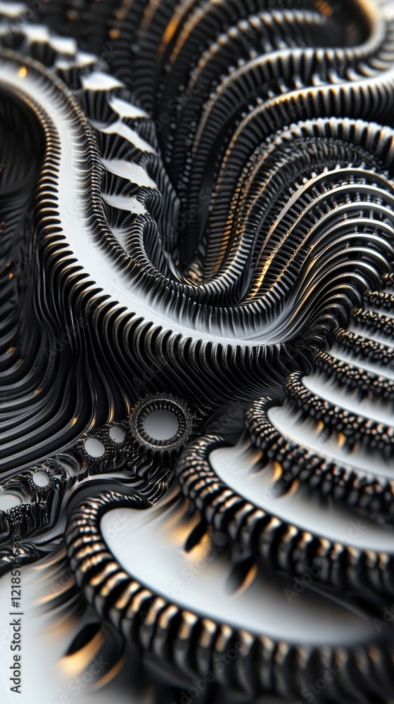 Poster abstract black and white texture in flowing wave patterns with curved lines and intricate details