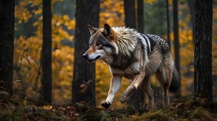 Fototapeta premium Active Dog Sprinting in the Heart of a Dense Jungle Surrounded by Greenery