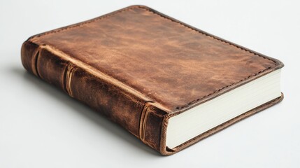 Obraz premium Classic leather-bound book displayed on a plain background vintage style minimalist aesthetic