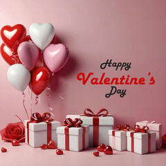 Happy valentines day background with heart balloons	