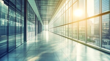 Sunlit Modern Office Corridor Glass Walls