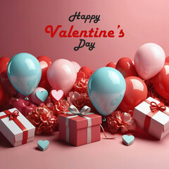 Happy valentines day background with heart balloons	