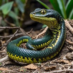 Fototapeta premium Island Wildlife Interaction with Alcatraz Pit Viper in Natural Habitat