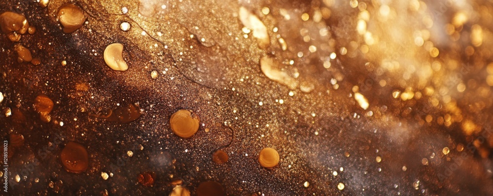 Poster sparkling golden particles create a mesmerizing background filled with shimmering lights at night..