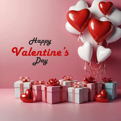 Happy valentines day background with heart balloons	