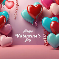 Happy valentines day background with heart balloons	