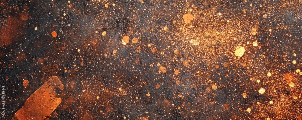 Poster sparkling golden particles create a mesmerizing background filled with shimmering lights at night..