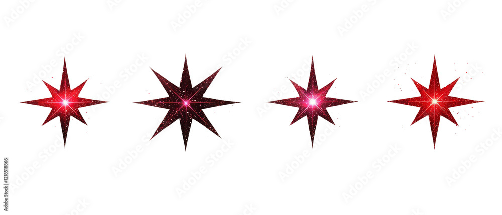 Poster bright red stars with sparkling effects create stunning visual display