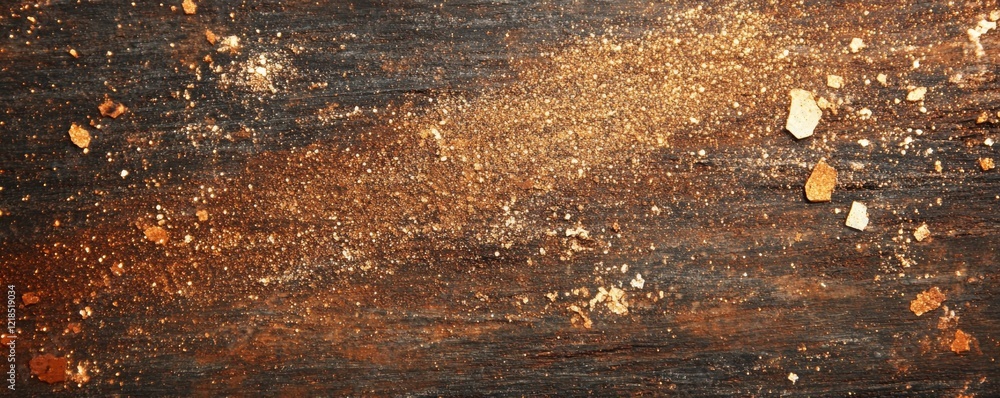 Poster sparkling golden particles create a mesmerizing background filled with shimmering lights at night..