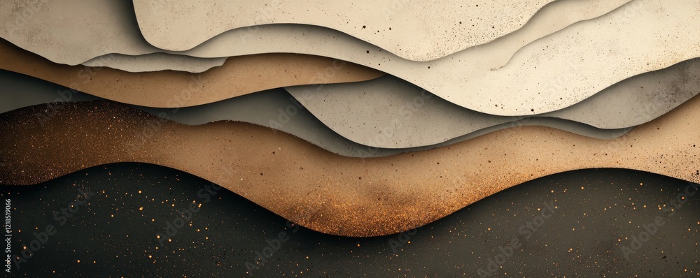 Poster abstract design featuring glitter and bokeh lights in warm brown tones with flowing layered textures