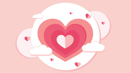 Valentines day vector background with pink heart shape. Valentine frame. Valentines day background with product display and Heart Shaped Balloons. Paper cut style