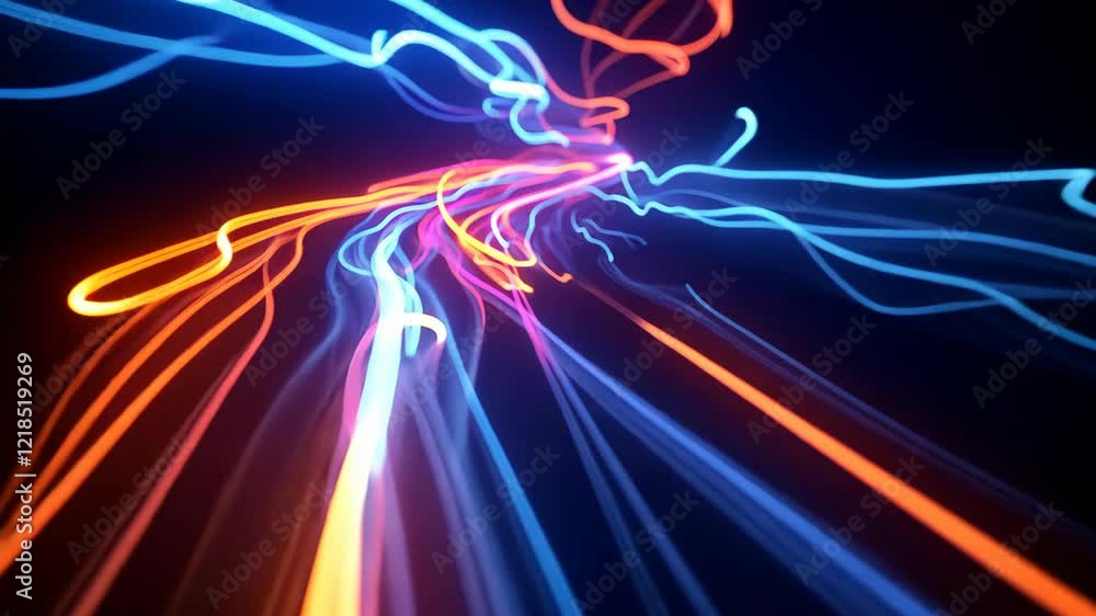 Poster dynamic neon light trails forming abstract patterns in motion