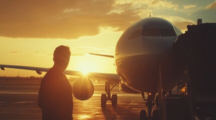 Cargo Handler at Sunset Airport Scene
