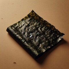 A sheet of nori with a brown background.