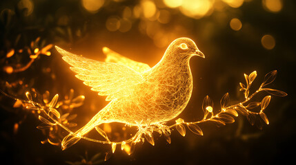 Fototapeta premium A glowing dove perched on a glowing olive branch, symbolizing the promise of peace and prosperity. (3)