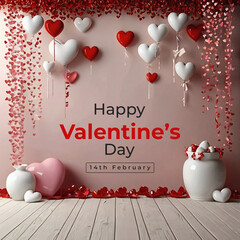 Happy valentines day background with heart balloons	