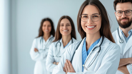 Fototapeta premium Healthcare team smiling confidently in modern clinic setting