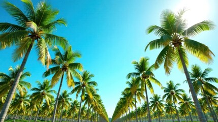 Fototapeta premium Serene Vista of Lush Palm Trees Under a Bright Sunny Sky, Creating a Picturesque Tropical Paradise Scene