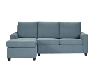 L-shaped sectional sofa with pillows in a minimalist design with wooden legs + clipping path. The corner sofa is isolated on a White background.