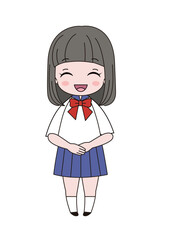 にっこり笑顔で立っているセーラー服姿の女子生徒の全身イラスト