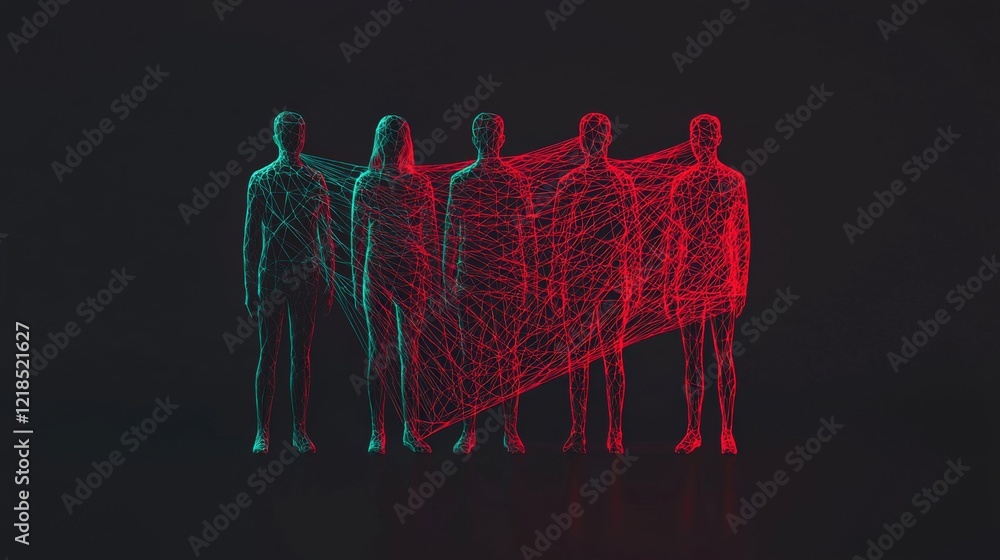 Poster abstract representation of human connections through vibrant colored lines illustrating communicatio