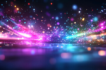 Obraz premium Futuristic Neon Iridescent Particle Burst - Explosive Light Show of Glowing Greens, Pinks, and Purples