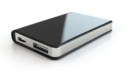 Portable hard drive on white background. Technology use