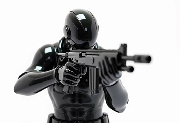 Futuristic Robot Preparing for Action in a Sleek Black Suit. Generative AI