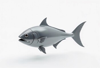 Obraz premium Playful Gray Fish Toy Swimming in a Bright White Space. Generative AI