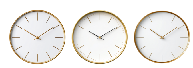 Set of Simple Wall Clock Isolated with Shadow on Transparent Background, P