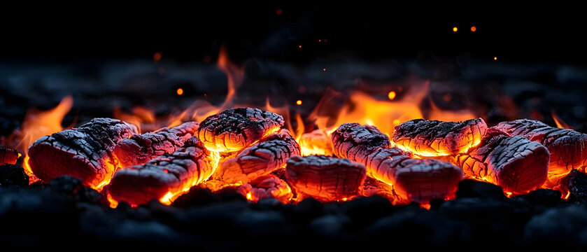 Glowing embers burning, dark background