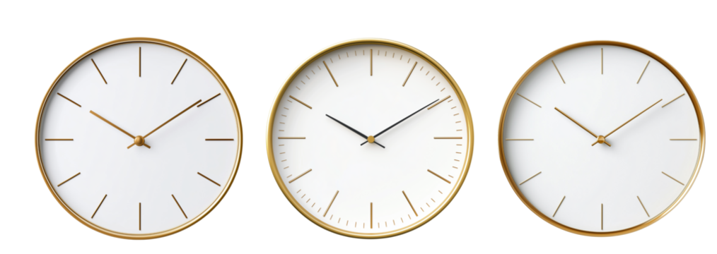 Set of Simple Wall Clock Isolated with Shadow on Transparent Background, P