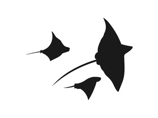 Set of Manta Ray Silhouette Bundle, Animal Icons. Isolated Vector Animal Template for Logo. vector silhouette of stingray or manta ray. Manta Ray's black silhouette is isolated on a white background.