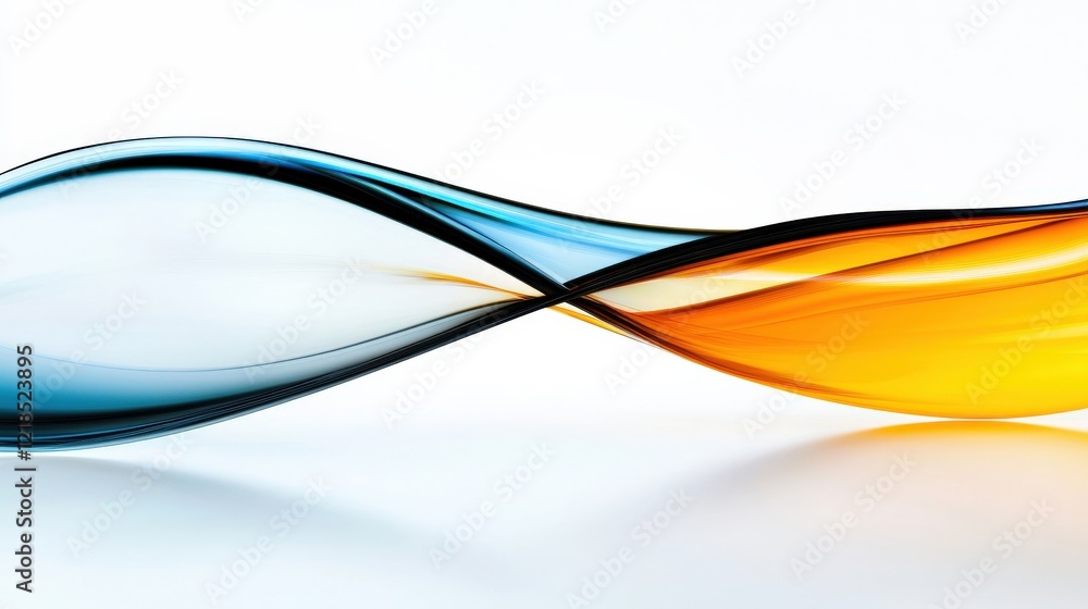 Poster abstract waves of orange and blue flowing together on a light background with smooth curves and flui