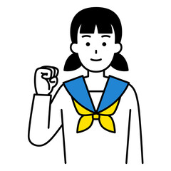 ガッツポーズをする女子学生