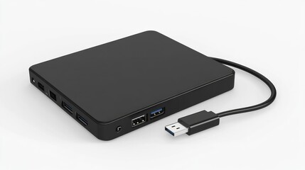Black USB Hub on White Background