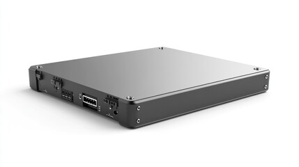 Gray electronic device on white background, used for technology illustration