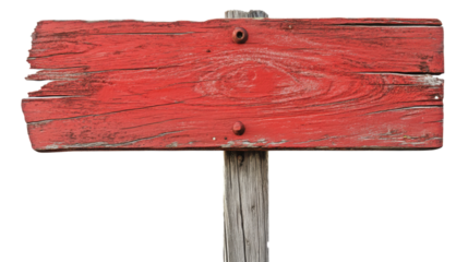 Red wooden signboard on transparent background