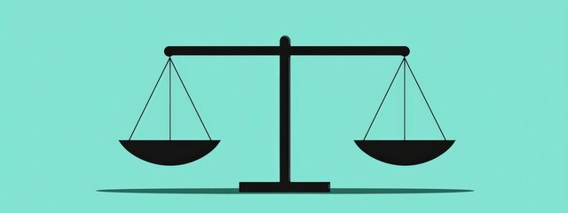 Minimalist Illustration of Balanced Scales on Turquoise Background Representing Justice and Fairness Concepts