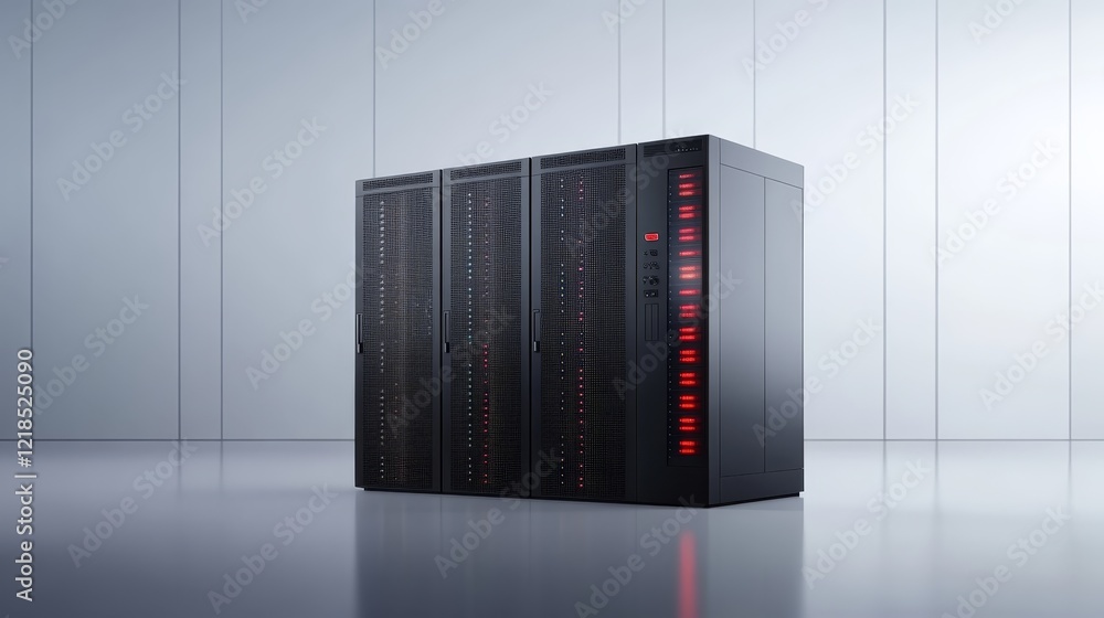 Poster server technology active data processing signified by red lights