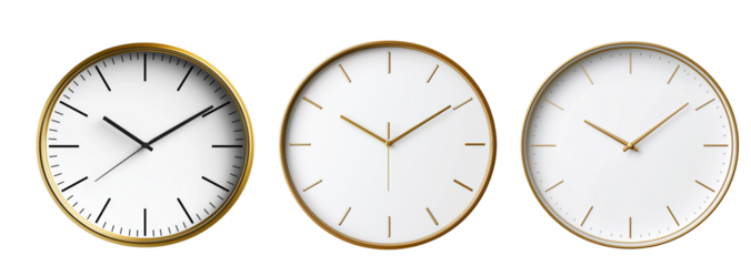 Set of Simple Wall Clock Isolated with Shadow on Transparent Background, P