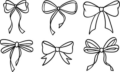 Ink bow vector clip art set, ribbon illustration line art doodle collection isolated